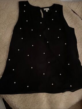Pearl-Embellished Black Sleeveless Camisole